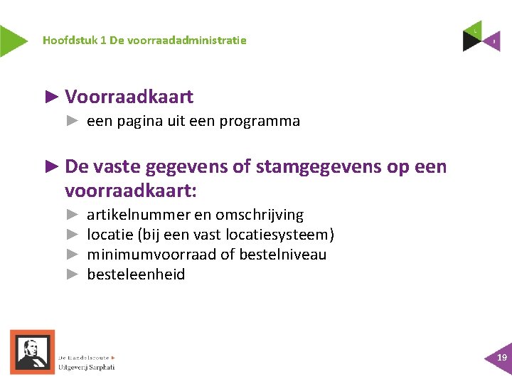 Hoofdstuk 1 De voorraadadministratie ► Voorraadkaart ► een pagina uit een programma ► De