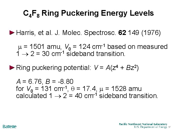 C 4 F 8 Ring Puckering Energy Levels Harris, et al. J. Molec. Spectrosc.