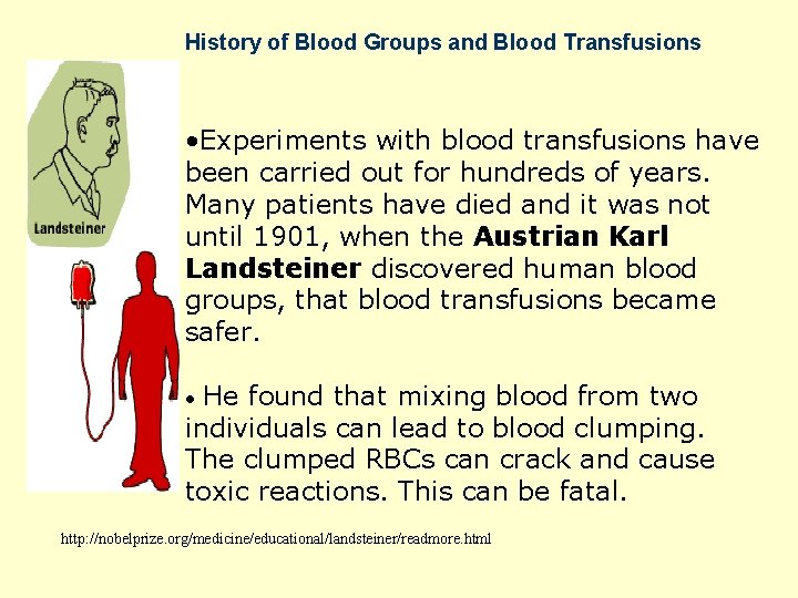 History of Blood Groups and Blood Transfusions • Experiments with blood transfusions have been