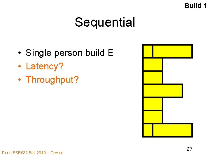 Build 1 Sequential • Single person build E • Latency? • Throughput? Penn ESE