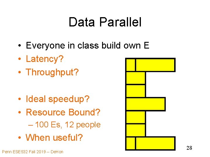 Data Parallel • Everyone in class build own E • Latency? • Throughput? •