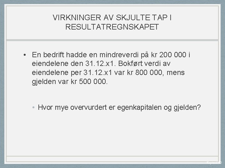 VIRKNINGER AV SKJULTE TAP I RESULTATREGNSKAPET • En bedrift hadde en mindreverdi på kr