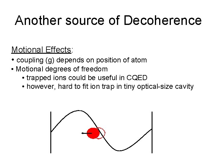 Another source of Decoherence Motional Effects: • coupling (g) depends on position of atom