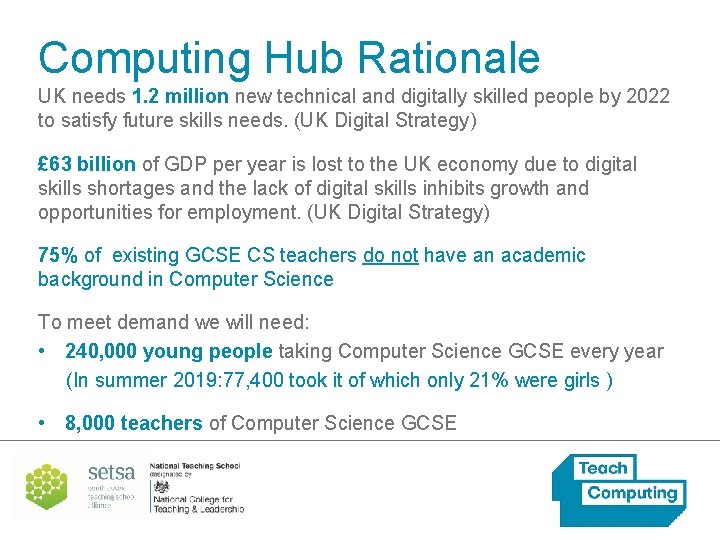 Computing Hub Rationale UK needs 1. 2 million new technical and digitally skilled people