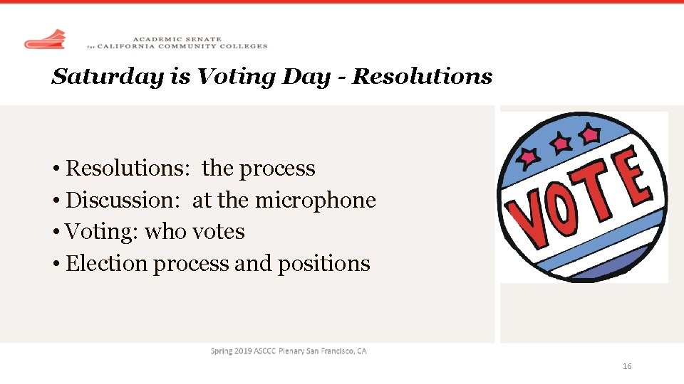 Saturday is Voting Day - Resolutions • Resolutions: the process • Discussion: at the