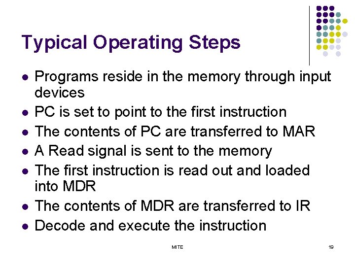 Typical Operating Steps l l l l Programs reside in the memory through input