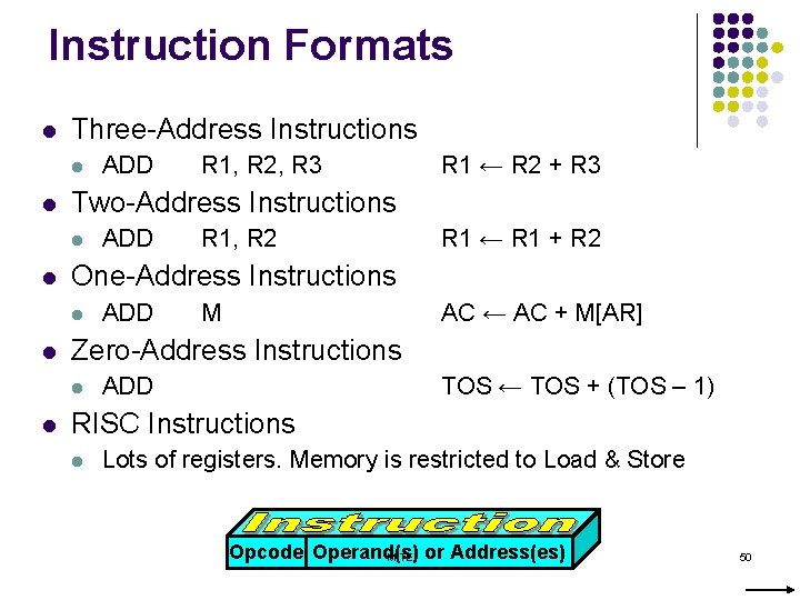 Instruction Formats l Three-Address Instructions l l ADD R 1, R 2 R 1