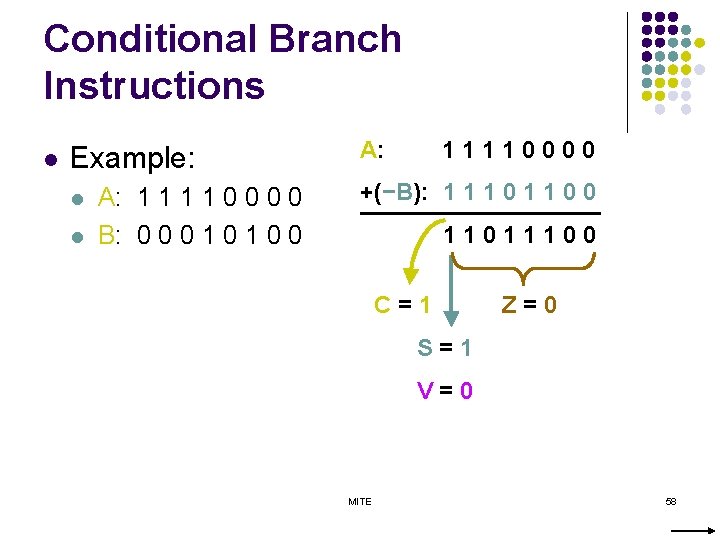 Conditional Branch Instructions l Example: l l A: 1 1 0 0 B: 0