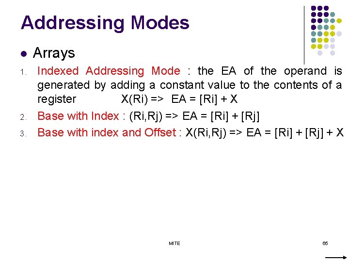 Addressing Modes l 1. 2. 3. Arrays Indexed Addressing Mode : the EA of
