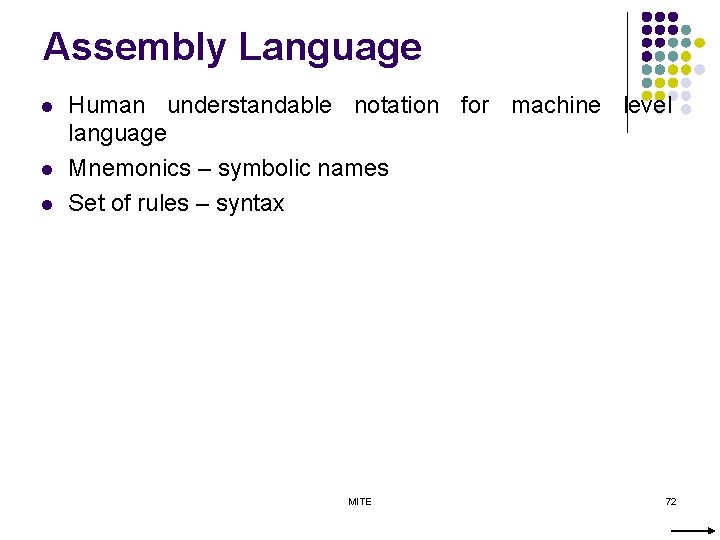 Assembly Language l l l Human understandable notation for machine level language Mnemonics –