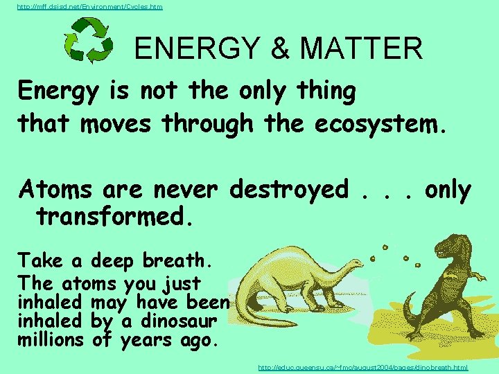 http: //mff. dsisd. net/Environment/Cycles. htm ENERGY & MATTER Energy is not the only thing