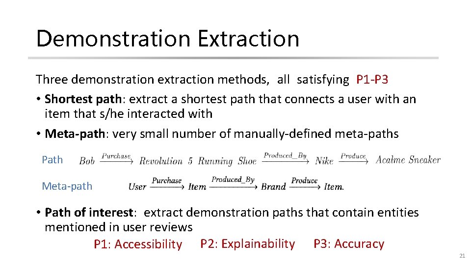 Demonstration Extraction Three demonstration extraction methods, all satisfying P 1 -P 3 • Shortest