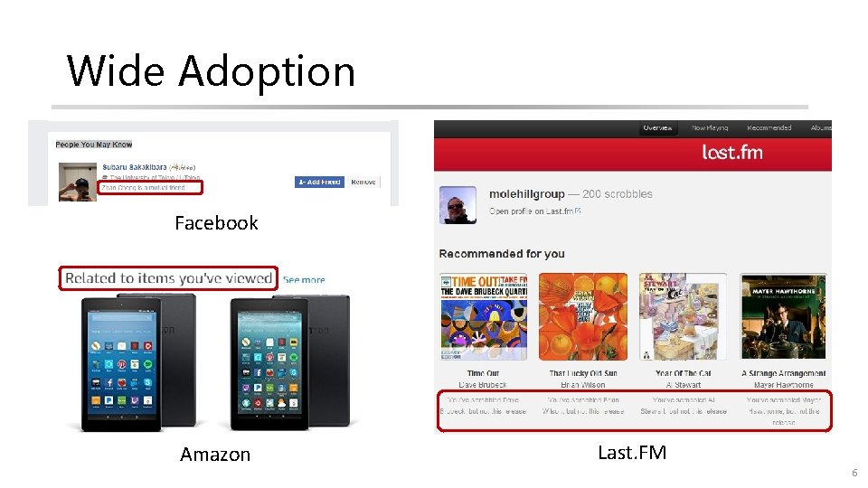 Wide Adoption Facebook Amazon Last. FM 6 