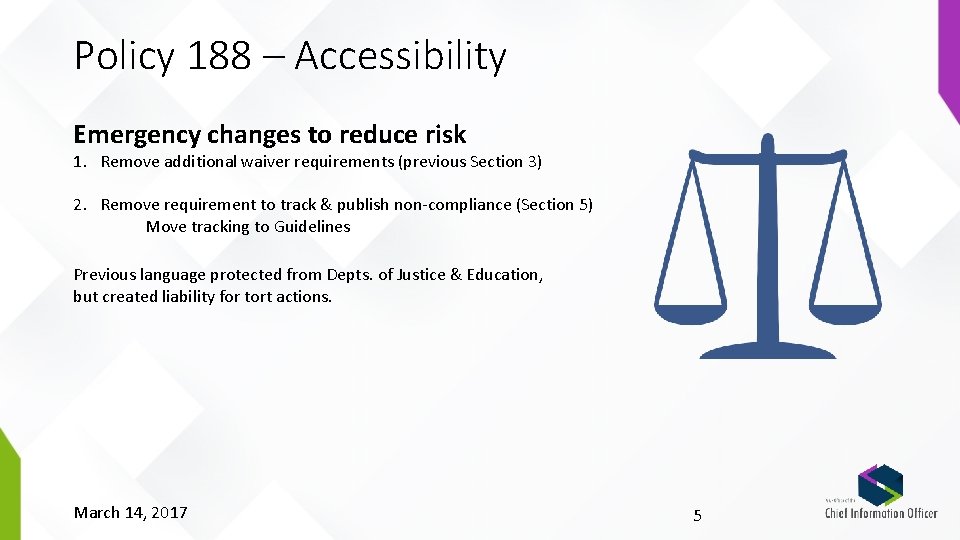 Policy 188 – Accessibility Emergency changes to reduce risk 1. Remove additional waiver requirements