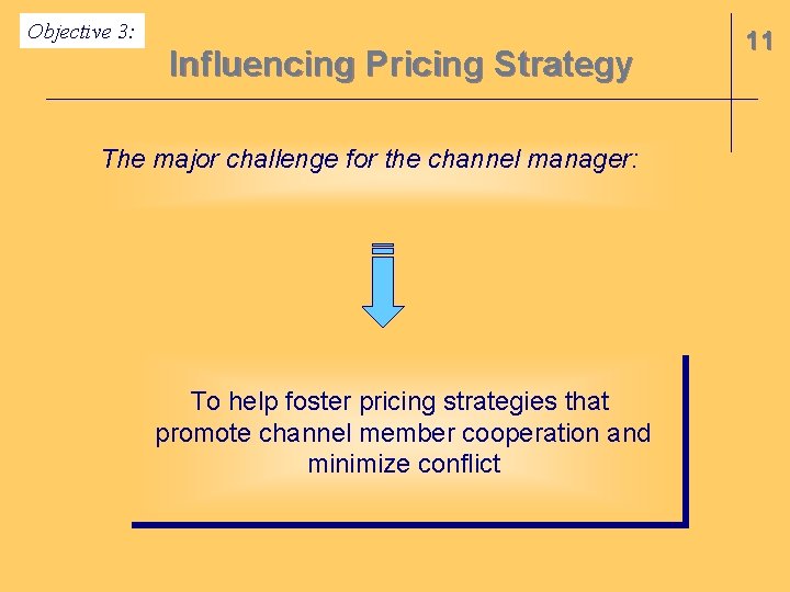 Objective 3: Influencing Pricing Strategy The major challenge for the channel manager: To help