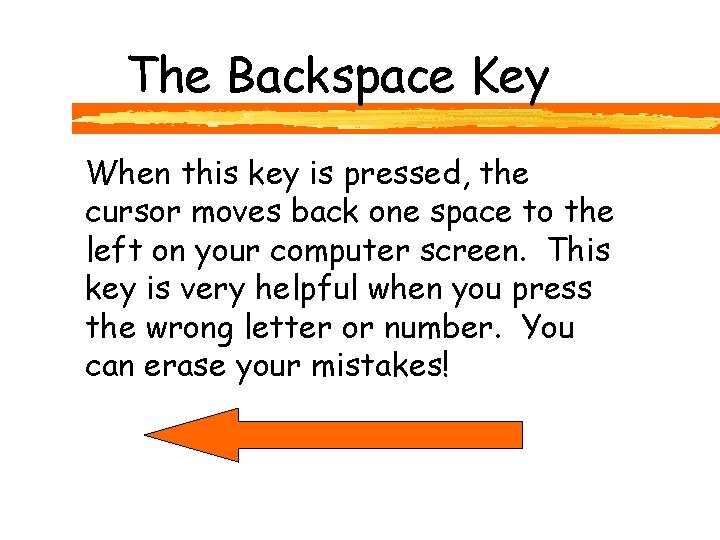 The Backspace Key When this key is pressed, the cursor moves back one space