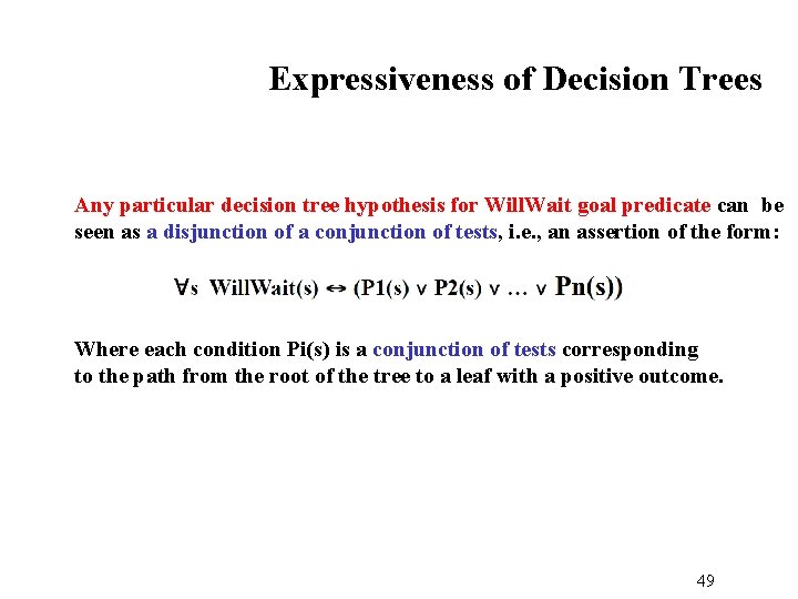 Expressiveness of Decision Trees Any particular decision tree hypothesis for Will. Wait goal predicate