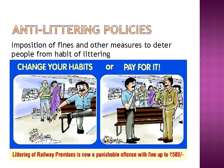 Imposition of fines and other measures to deter people from habit of littering 