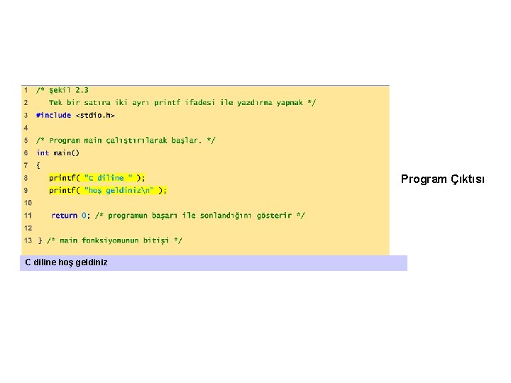 Program Çıktısı C diline hoş geldiniz 