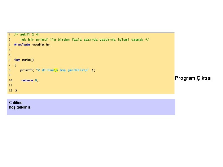 Program Çıktısı C diline hoş geldiniz 