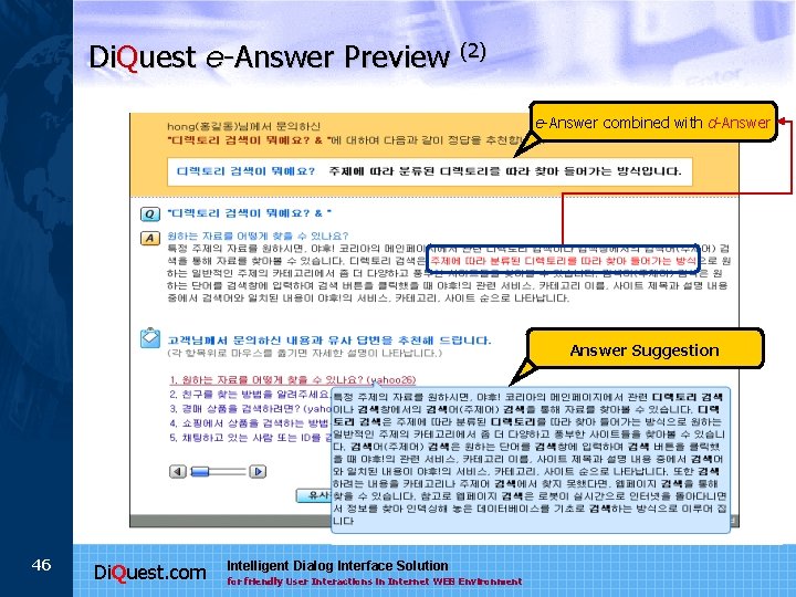 Di. Quest e-Answer Preview (2) e-Answer combined with d-Answer Suggestion 46 Di. Quest. com