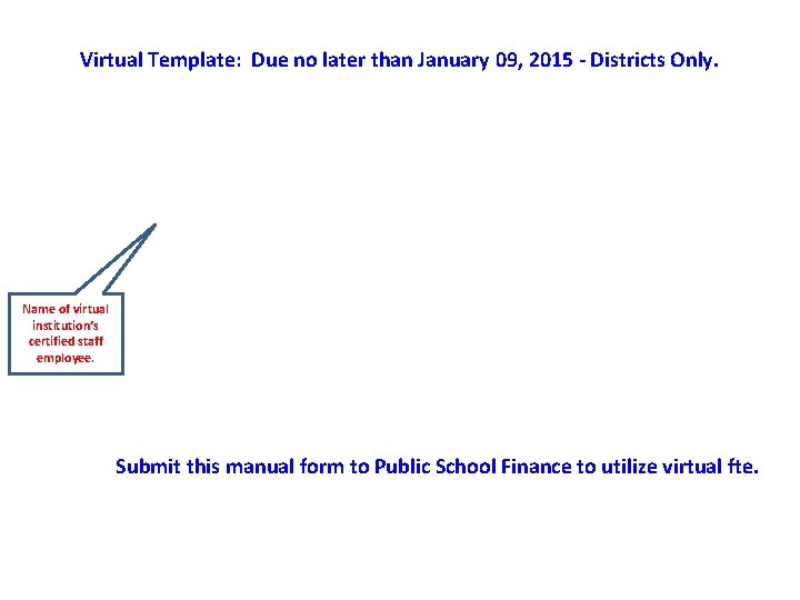 Virtual Template: Due no later than January 09, 2015 - Districts Only. Name of