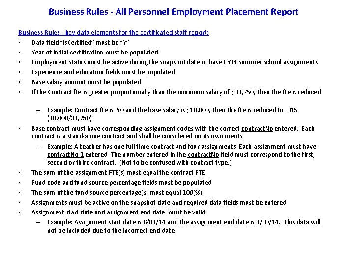 Business Rules - All Personnel Employment Placement Report Business Rules - key data elements