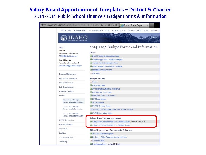 Salary Based Apportionment Templates – District & Charter 2014 -2015 Public School Finance /