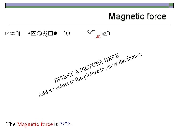 Magnetic force The symbol Add is F ? . . s. e E c