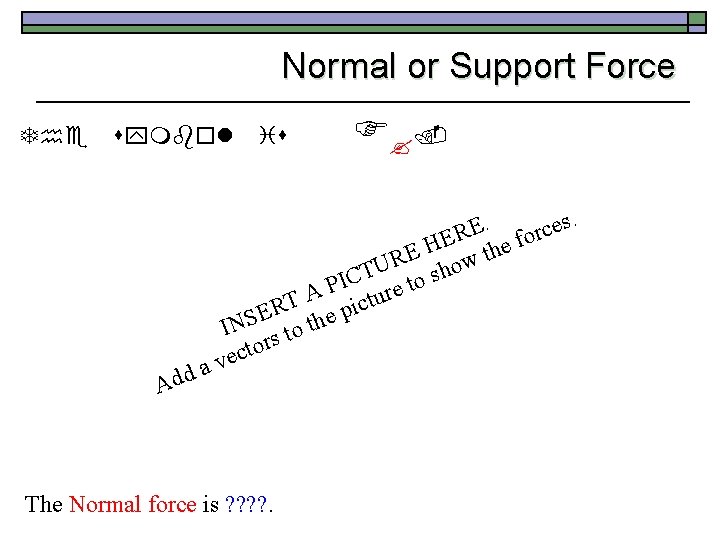 Normal or Support Force The symbol Add is F ? . . s. e