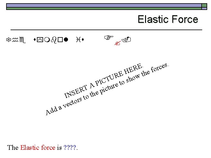 Elastic Force The symbol Add is F ? . . s. e E c