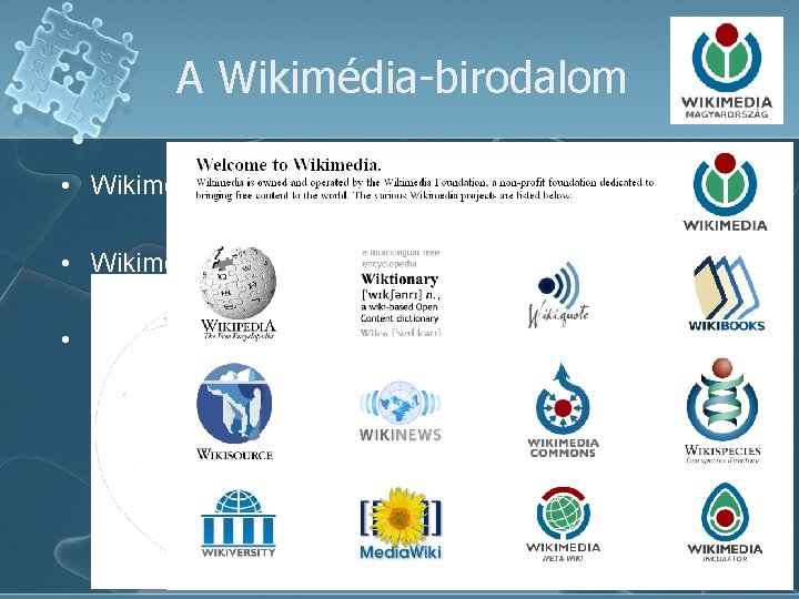 A Wikimédia-birodalom • Wikimédia Alapítvány (WMF; Wikimedia Foundation, Inc. ) • Wikimédia-chapterek (világszerte 22