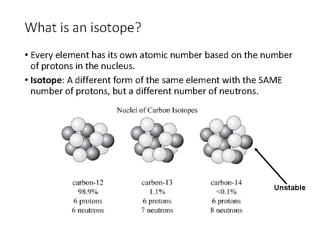 What is an isotope? • Every element has its own atomic number based on