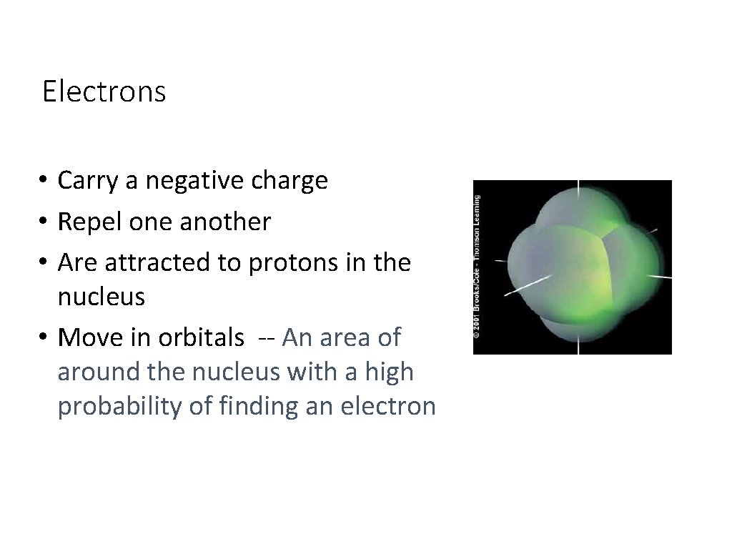 Electrons • Carry a negative charge • Repel one another • Are attracted to