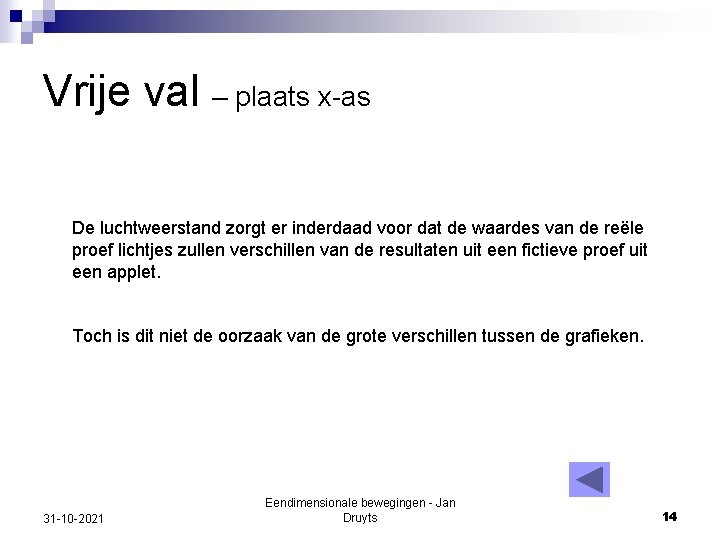 Vrije val – plaats x-as De luchtweerstand zorgt er inderdaad voor dat de waardes