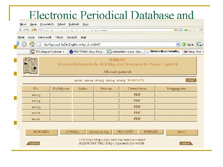 Electronic Periodical Database and Archive n n n Collect online and digitised journals Collect