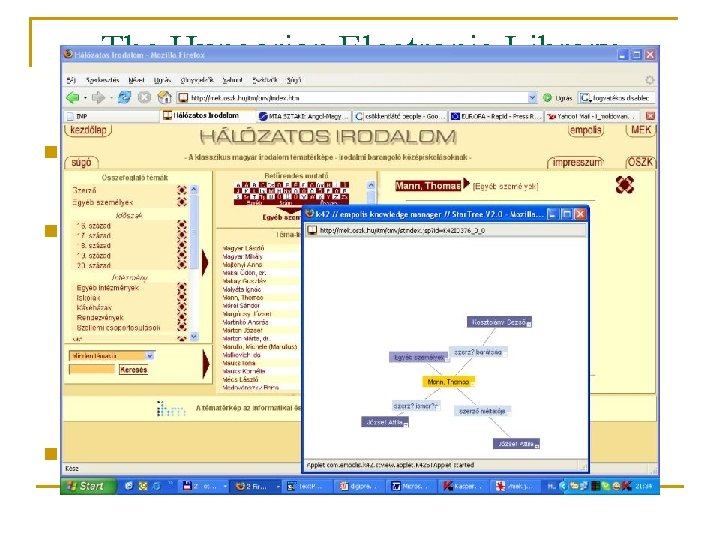 The Hungarian Electronic Library Other activities n n R+D activities and cooperation with different