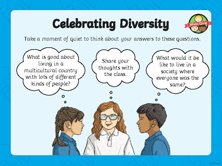 Celebrating Diversity Take a moment of quiet to think about your answers to these