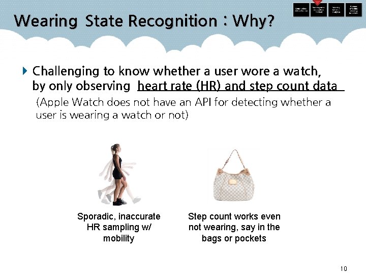 Wearing State Recognition : Why? Challenging to know whether a user wore a watch,