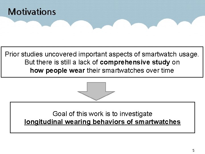 Motivations Prior studies uncovered important aspects of smartwatch usage. But there is still a