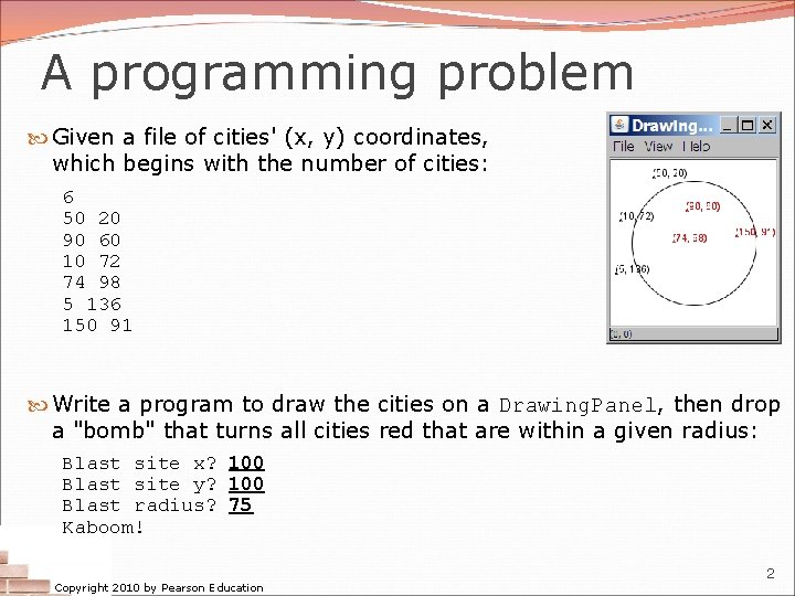 A programming problem Given a file of cities' (x, y) coordinates, which begins with A programming problem Given a file of cities' (x, y) coordinates, which begins with