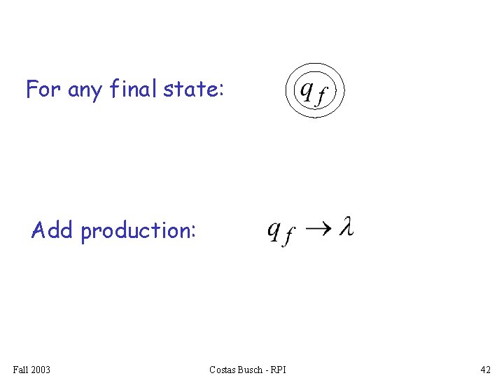 For any final state: Add production: Fall 2003 Costas Busch - RPI 42 
