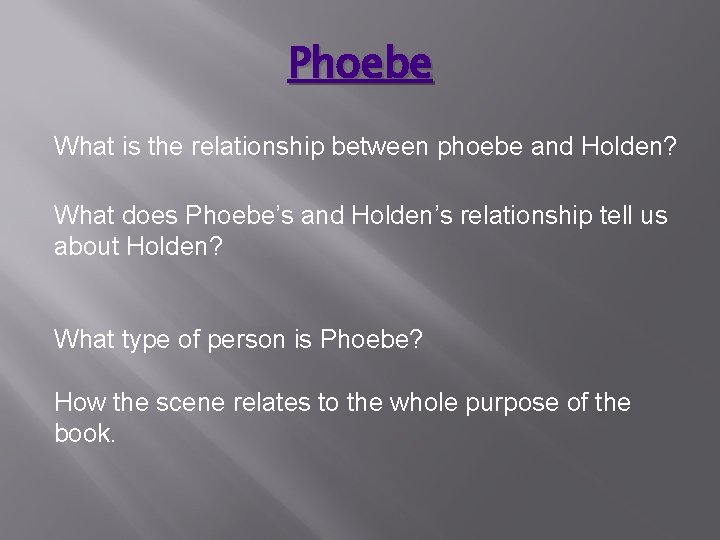 Phoebe What is the relationship between phoebe and Holden? What does Phoebe’s and Holden’s