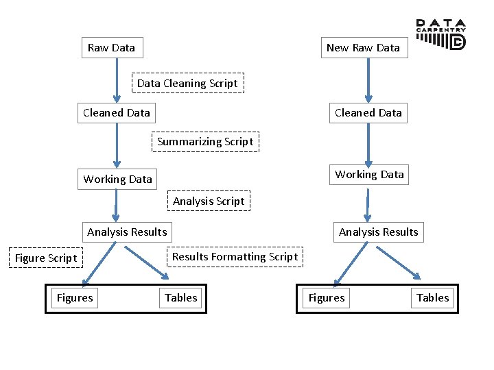 Raw Data New Raw Data Cleaning Script Cleaned Data Summarizing Script Working Data Analysis