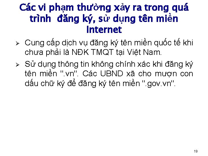 Các vi phạm thường xảy ra trong quá trình đăng ký, sử dụng tên