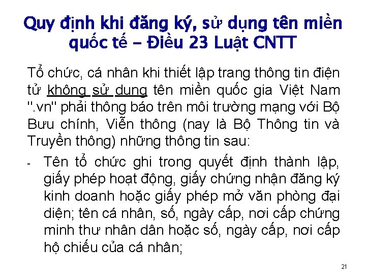 Quy định khi đăng ký, sử dụng tên miền quốc tế - Điều 23