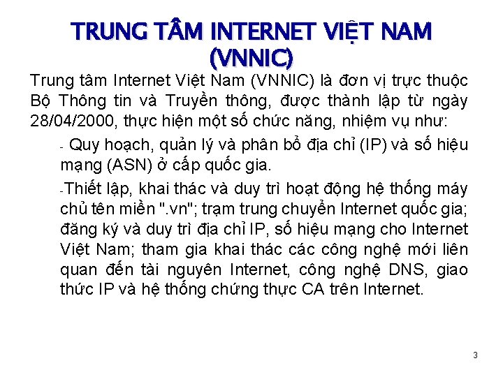 TRUNG T M INTERNET VIỆT NAM (VNNIC) Trung tâm Internet Việt Nam (VNNIC) là