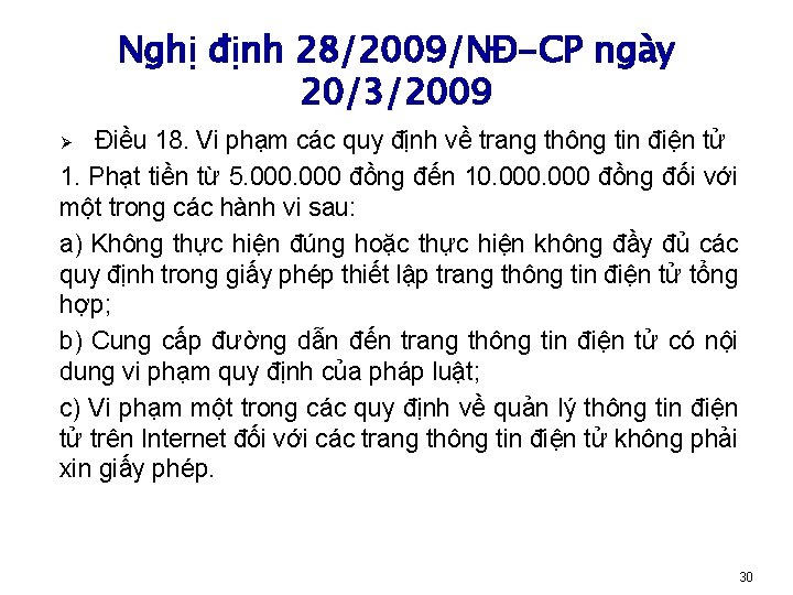 Nghị định 28/2009/NĐ-CP ngày 20/3/2009 Điều 18. Vi phạm các quy định về trang