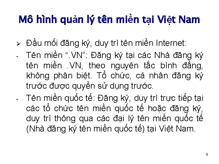 Mô hình quản lý tên miền tại Việt Nam Ø - - Đầu mối