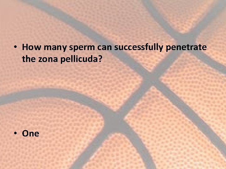  • How many sperm can successfully penetrate the zona pellicuda? • One 
